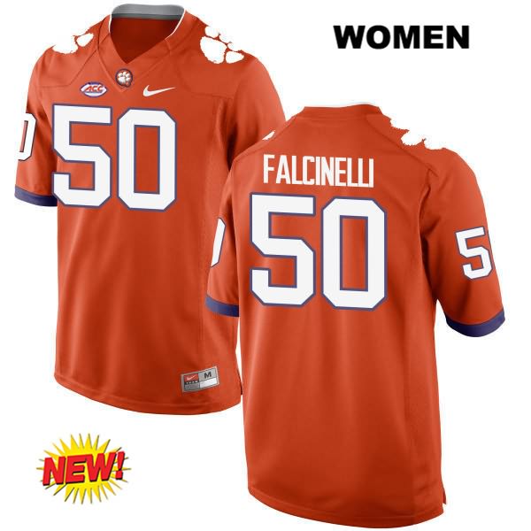Women's Clemson Tigers #50 Justin Falcinelli Stitched Orange New Style Authentic Nike NCAA College Football Jersey NUI8646RF